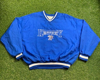 Vintage University Kentucky Wildcats Pull Over Windbreaker Jacket Size XXL 2XL NCAA College Basketball Lexington Go Big Blue Classic 1990s