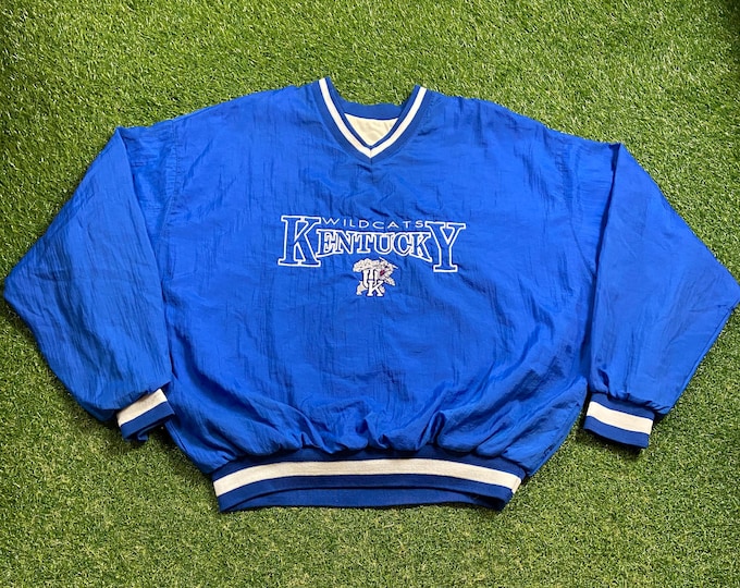 Vintage University Kentucky Wildcats Pull Over Windbreaker Jacket Size XXL 2XL NCAA College Basketball Lexington Go Big Blue Classic 1990s