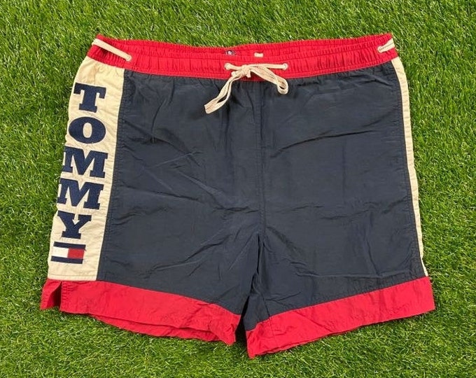 Vintage Tommy Hilfiger Swim Shorts Size Large Quality 90s TH Comfortable 1990's Fit Red Streetwear L Flag Trunks Board Shorts