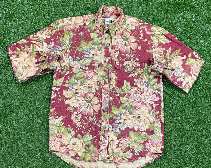 Vintage Roni M Flower Button Down Shirt Size Small S Original 1980s 80s Classic Party Floral Quality