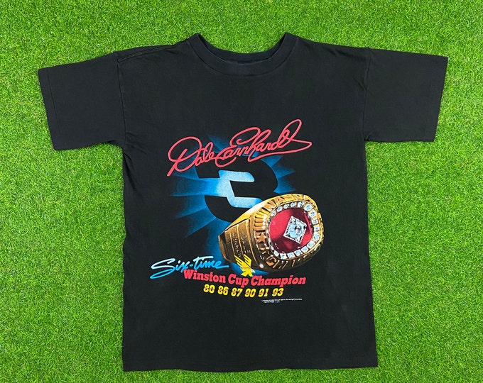 Vintage Dale Earnhardt 3 NASCAR Six Time Winston Cup Champion Medium Made USA Sports Image 1990s 90s Small Ring Intimidator Racing