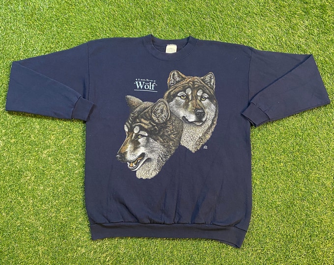 Vintage Timber Wolf Crewneck Sweatshirt Cotton Grove Made USA Size Xtra Large XL National Wildlife  Animals Habitat Pull Over Oversized
