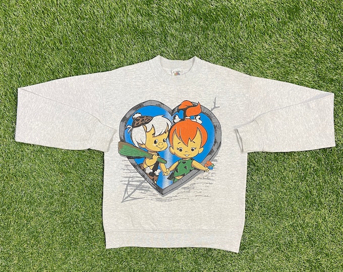 Vintage The Flintstones Crewneck Sweatshirt Hanna-Barbera Fruit of the Loom Made USA Size Medium M Original Bedrock Fred Bam Bam Pull Over