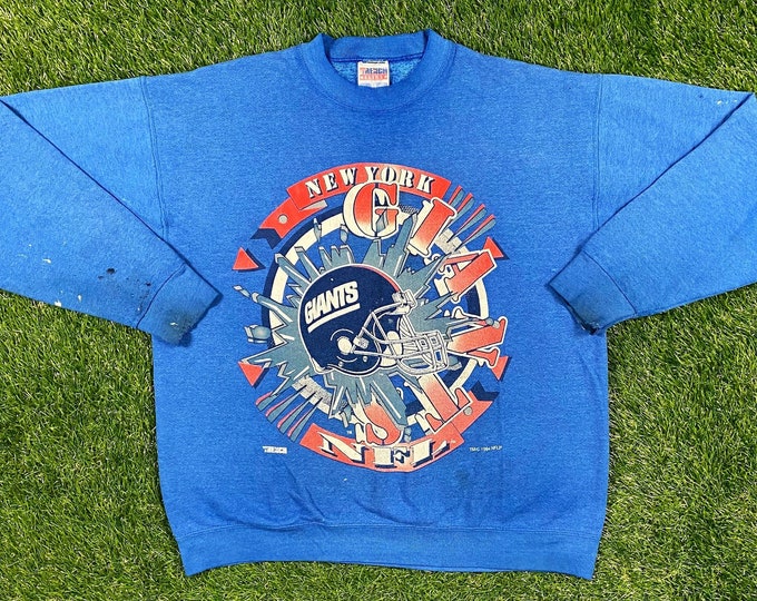 Vintage New York Giants Crewneck Sweatshirt Trench NFL Football Size Xtra Large Made USA Big Blue 1990s 90s Classic Sweater Ny Oversized XL