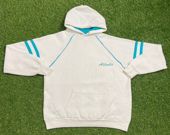 Vintage Atlanta Georgia Hoodie Sweatshirt Made USA Size Large L Braves Hawks Falcons 1990s 90s Pull Over Oversized