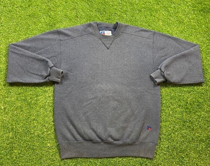 Vintage Plain Blue Russell Athletic Crewneck Sweatshirt Made USA Size Large Quality 1990's Oversized Comfy Great Fit Original 90s Pull Over