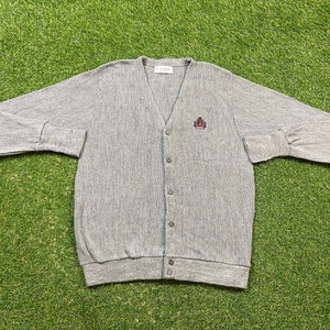 Vintage Izod Cardigan Sweater Made USA Size Large L Gray 1980s 80s Designer Paris Streetwear Comfy Button Down