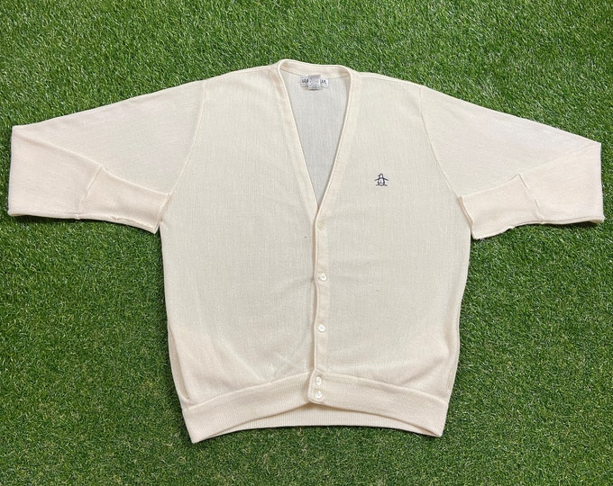 Vintage White Cardigan Sweater Grand Slam Size Large L Comfy Button Down 1990s 90s