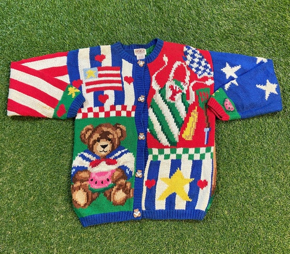 Vintage Teddy Bear Cardigan Sweater PBJ 