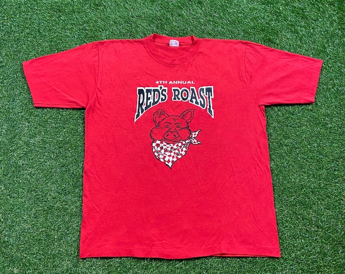Vintage 4th Annual Red's Roast T Shirt Tee Size XXL 2XL Pig Pickin 1988 BBQ Food Cooking Chef 1980s 80s