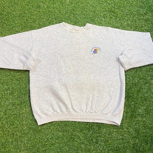 Vintage University of Kansas Crewneck Sweatshirt Size Large L NCAA College Basketball Classic Jayhawks 1990s 90s Pull Over
