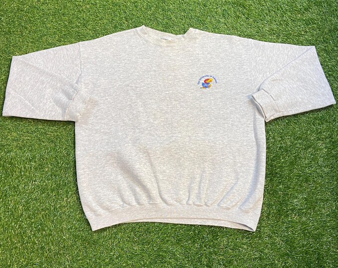 Vintage University of Kansas Crewneck Sweatshirt Size Large L NCAA College Basketball Classic Jayhawks 1990s 90s Pull Over