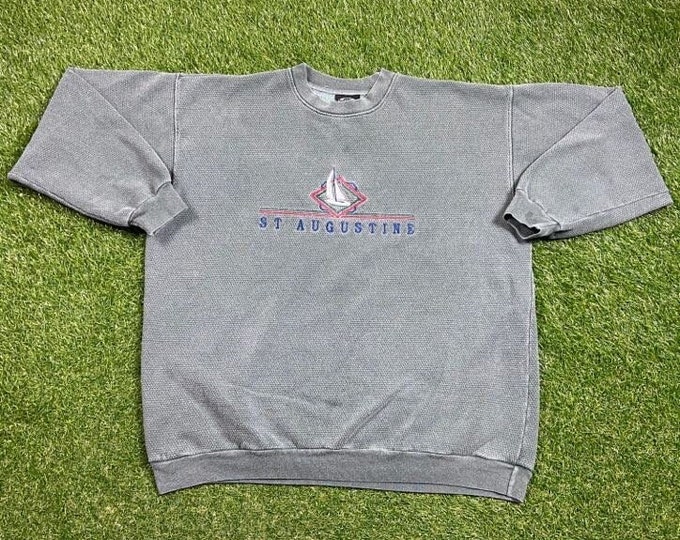 Vintage St Augustine Crewneck Sweatshirt Made USA Size Xtra Large XL Palm Bay Republic Florida FL 1990s 90s Pull Over Oversized