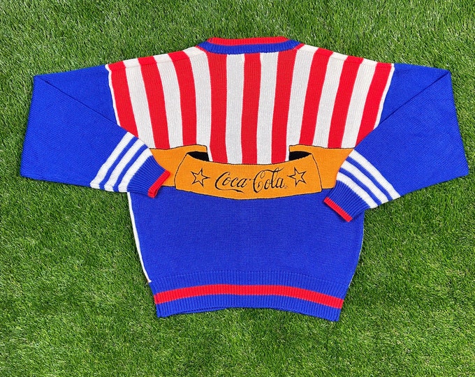 Vintage 80s Coca Cola American Flag Cardigan Sweater Coke Collector Size XXL Comfy Button Down Sweater 1980s Soda Atlanta
