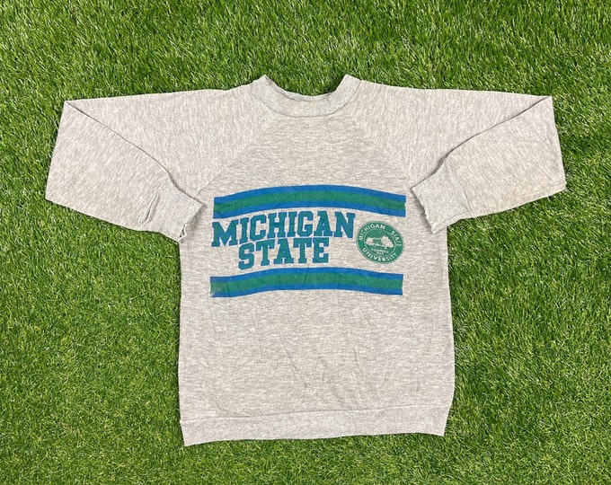 Vintage University of Michigan State Crewneck Sweatshirt Tri Blend Health Knit Made USA Sz Small NCAA College Football Spartans 1980's 80's