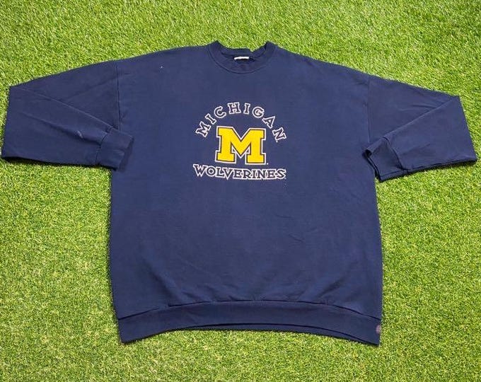 Vintage University of Michigan Wolverines Crewneck Sweatshirt Size XXL 2XL NCAA College Football Big House Detroit Pull Over Oversized 90s