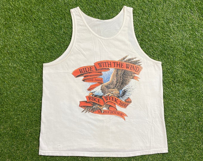 Vintage Eagle Tank T Shirt Tee Size Medium M Myrtle Beach South Carolina Motorcycle Bike Week HOG 00s
