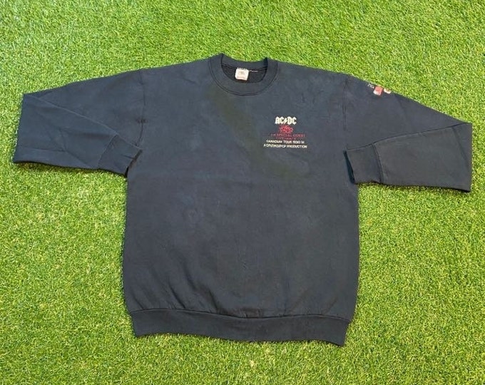 Vintage AC DC Crewneck Sweatshirt Fruit of the Loom Made Usa Size Xtra Large XL Rock Band Tour 1990 80s Tee Pull Over Razors Edge Tour Crew