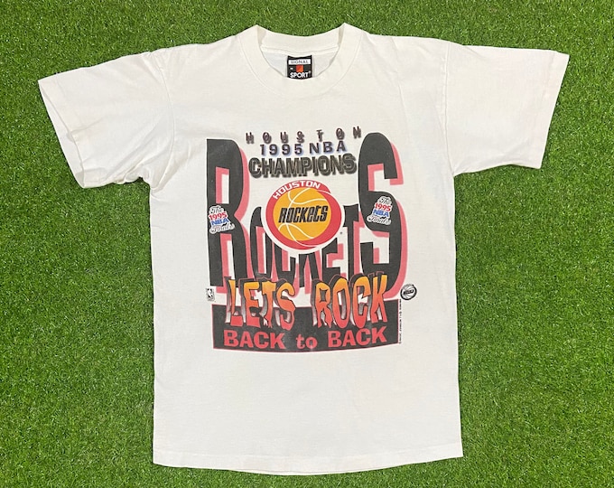 Vintage Houston Rockets Basketball NBA Back 2 Back World Champs 94 95 T shirt Medium Signal Sport Made USA Texas 90s 1990s The Dream