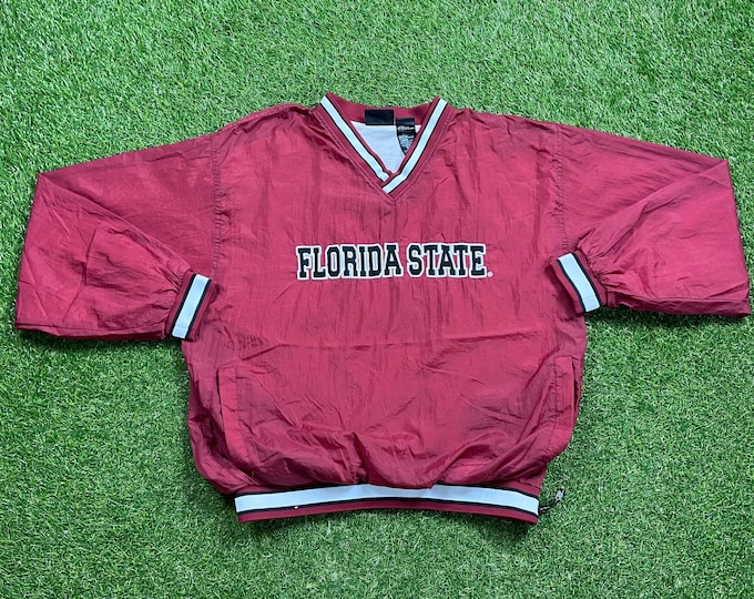 Vintage Florida State University Seminoles Pull Over Jacket Starter Size Large L NCAA College Football FSU Light Rain Coat 1990s 90s