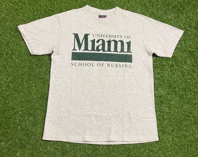 Vintage University of Miami Hurricanes T Shirt Tee Made USA Size Medium M The U Miami Style Florida NCAA College Football 1990s 90s