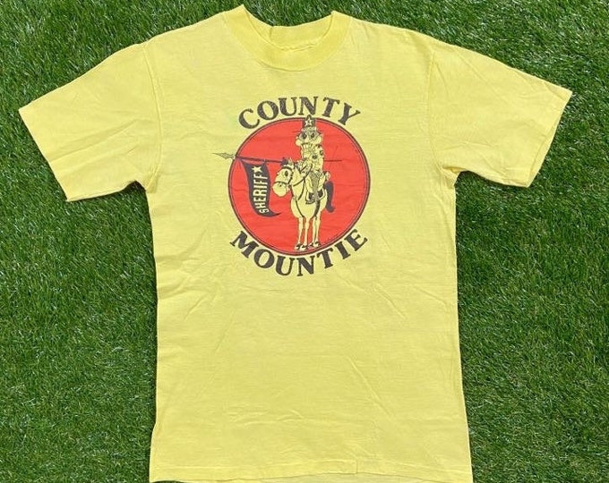 Vintage Sheriff County Mountie T Shirt Tee Hanes Beefy T Made USA Size Medium M 1970s 70s