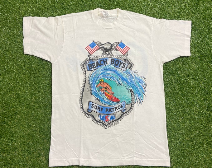 Vintage Beach Boys Surf Patrol USA T Shirt Tee Fruit of the Loom Made USA Size Large L Surf Catch a Wave Ocean Sea Beach 1990s 90s