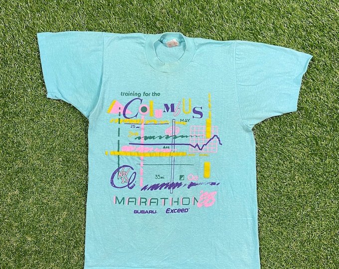 Vintage Columbus Marathon T Shirt Tee America Project Made USA Size Medium M 1980s 80s