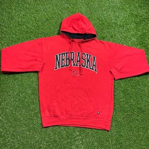 Vintage University of Nebraska Cornhuskers Hoodie Sweatshirt Size Large L NCAA College Football 1990s 90s Pull Oversized