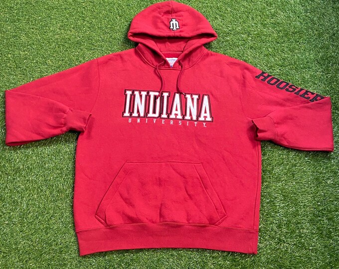Vintage Indiana University Hoosiers Hoodie Sweatshirt Champion Size Large L NCAA College Basketball IU Classic Pull Over Oversized 1990s 90s