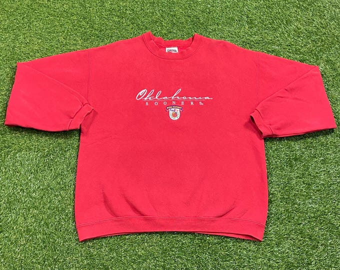 Vintage University of Oklahoma Sooners Crewneck Sweatshirt Size Large L NCAA College Football OU Pull Over Oversized 1990s 90s