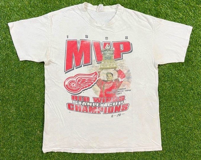 Vintage Detroit Red Wings 1998 Stanley Cup Champions T Shirt Tee Try Size Xtra Large XL NHL Hockey 1990s 90s Michigan