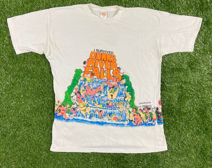 Vintage I Survived Dunn's River Falls T Shirt Tee Sun Island in Jamaica Size Xtra Large XL Beautiful Island Waterfall Beach Caribbean 90s