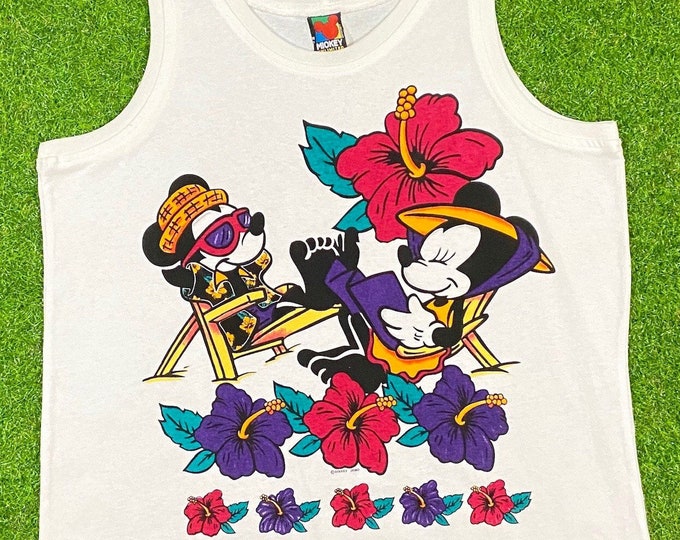 Vintage Disney Mickey Mouse & Minnie Tank Top Shirt 1990s Walt Disney World Mickey Unlimited Large Made USA Classic 90s Magic Sleeveless