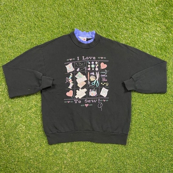 Vintage I Love to Sew Crewneck Sweatshirt Morning Sun Made USA Size Large L Quality 1990's Comfy Great Fit Original 90s Grandma
