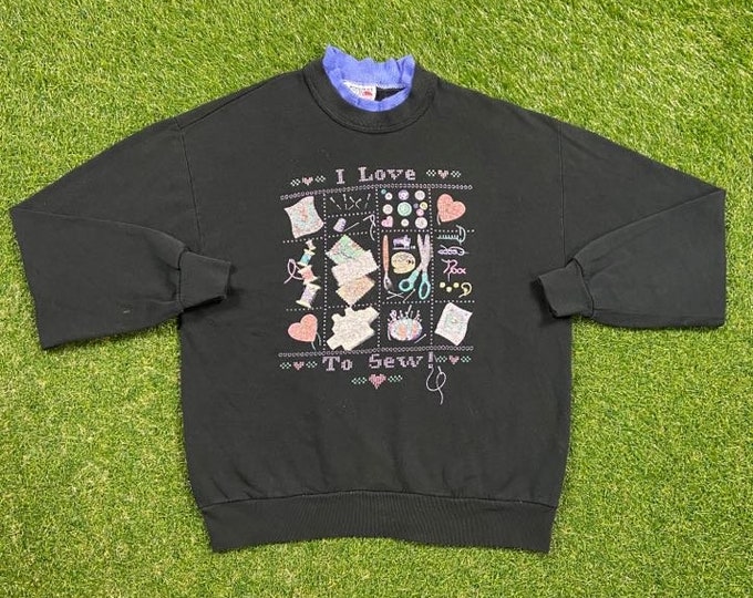 Vintage I Love to Sew Crewneck Sweatshirt Morning Sun Made USA Size Large L Quality 1990's Comfy Great Fit Original 90s Grandma