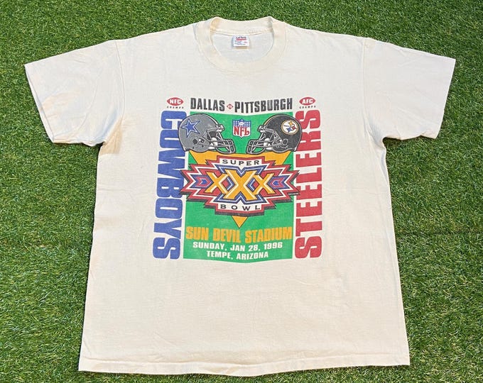 Vintage Super Bowl XXX T Shirt Tee Made Usa Size Xtra Large XL Dallas Cowboys vs Pittsburgh Steelers 1996 NFL Football 1990s 90s