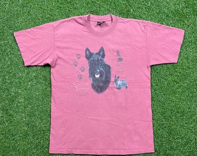 Vintage Scottish Terrier Dog Portrait T Shirt Tee Gildan Size Large L Dog Puppy Breed