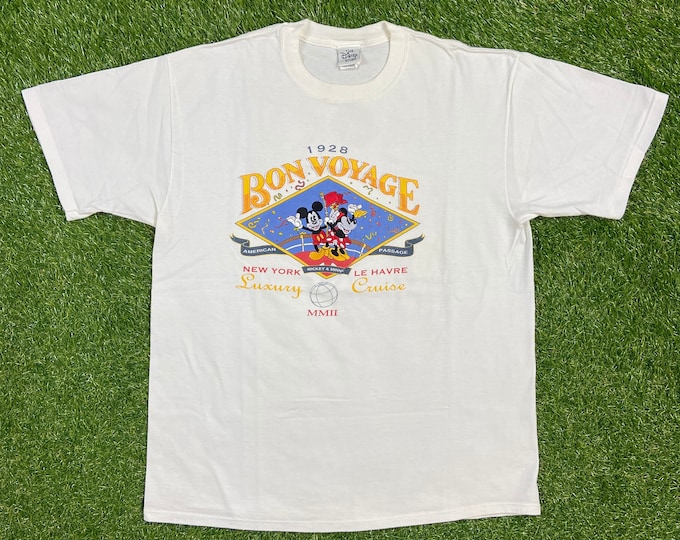 Vintage Mickey & Minnie Bon Voyage MMll Luxury Cruise T Shirt Tee Size Large L Walt Disney World WDW Disneyland Magic Kingdom Vacation