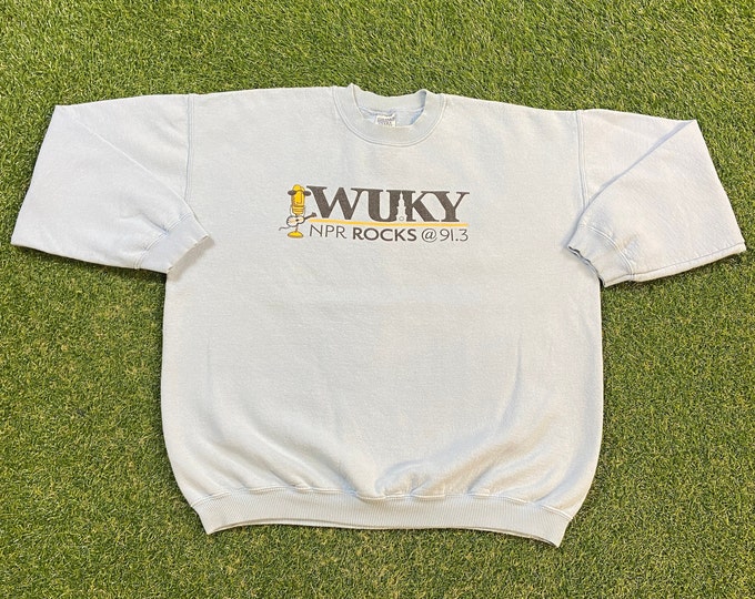 Vintage WUKY 91.3 Crewneck Sweatshirt Gildan Size Xtra Large XL NPR Rocks Radio Broadcast Kentucky 1990s 90s Pull Over Oversized