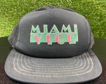 Vintage Miami Vice Snapback Hat OSFA Dolphins Marlins Heat Florida FL Dan Marino Classic TV Show 1990s 90s Cap