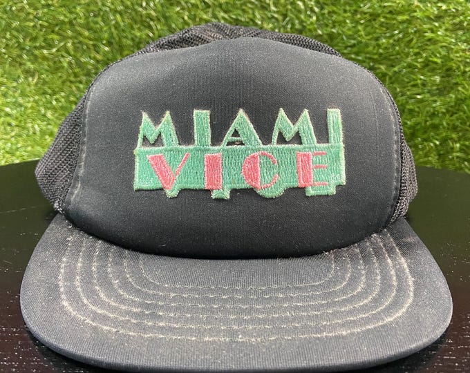 Vintage Miami Vice Snapback Hat OSFA Dolphins Marlins Heat Florida FL Dan Marino Classic TV Show 1990s 90s Cap