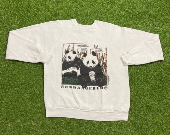 Vintage Endangered Giant Panda Crewneck Sweatshirt Made USA Size Large L Animals Habitat Endangered Species Earth Day Jungle 1990s 90s