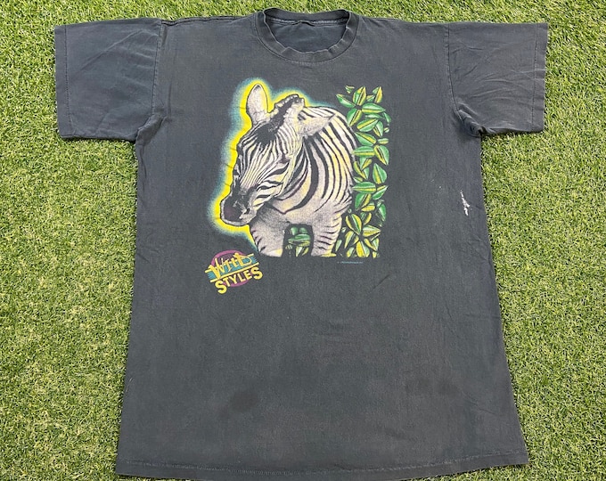 Vintage Zebra T Shirt Tee Size Xtra Large XL National Wildlife Animals Habitat All Over Print Cool Africa Zoo 1990s 90s