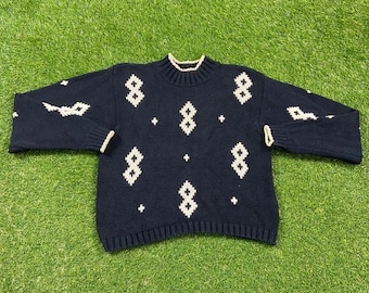 Vintage Black White Multicolor Knitted Crewneck Sweater Liz Sport Size Small S Quality 80s Comfortable Fit Imported Designer 1980s Cute Crop