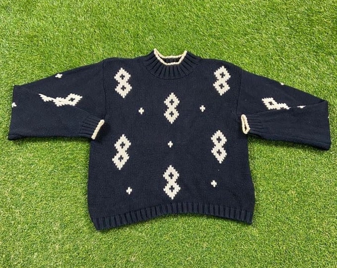 Vintage Black White Multicolor Knitted Crewneck Sweater Liz Sport Size Small S Quality 80s Comfortable Fit Imported Designer 1980s Cute Crop