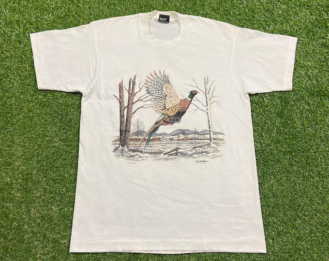 Vintage Bird T Shirt Tee Screen Stars Made USA Size Large L Wildlife Environment Animals Habitat All Over Print Art Cool Zoo 1990s 90s