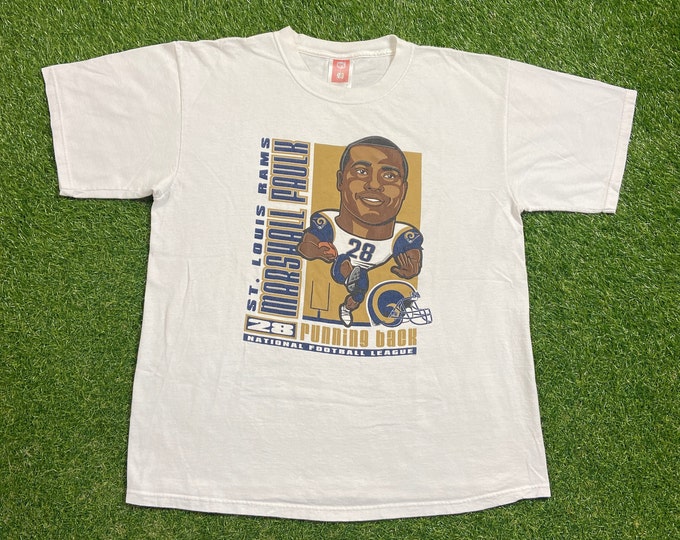 Vintage St Louis Rams Marshall Faulk #28 T Shirt Tee Size Xtra Large XL NFL Super Bowl Football Missouri Los Angeles 00s