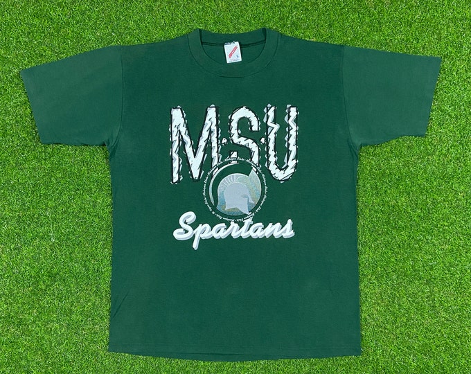Vintage University of Michigan State Spartans T Shirt Tee NCAA Basketball Jerzees Large Detroit 1990s 90s Classic Made in USA