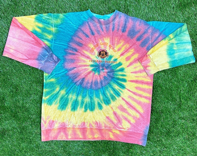 Vintage Tie Dye Mickey Mouse Crewneck Sweater 1990s Walt Disney World Classic One Size XL Oversized Rare 90s Made in USA Rasta Gone Dread